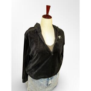 Women’s Fila Black Velour Quarter Zip Hoodie Size Medium Athleisure